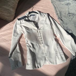 BRAND NEW MANIERE DE VOIR CORSET WAIST BLAZER - STONE